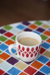 High angle view of coffee on table