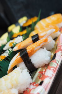 Close-up of sushi served in plate