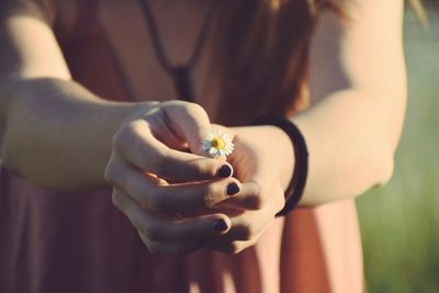 Close-up of hand holding flower