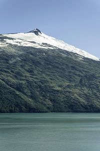 Scenic view of snowcapped mountains against clear sky