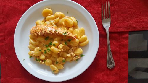 High angle view of food in plate on table