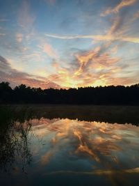 Reflection of clouds in lake at sunset