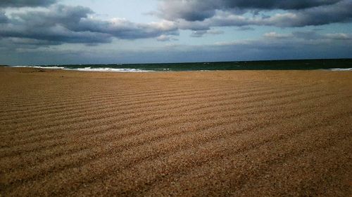 Scenic view of beach against cloudy sky