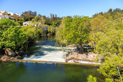 Scenic view of river against clear blue sky