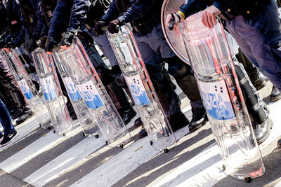 Low section of police force with barricade