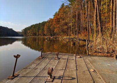 Scenic view of lake against sky during autumn