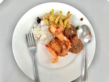 High angle view of food served in plate