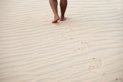 Low section of man walking at beach