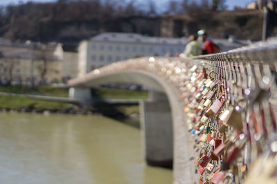 Close-up of bridge over river in city