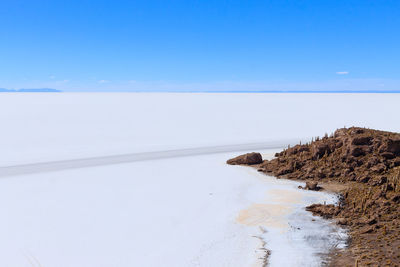 Scenic view of sea against blue sky