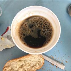 High angle view of coffee on table