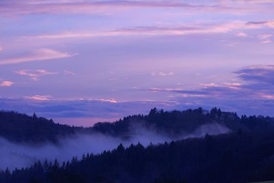 Scenic view of mountains against sky during sunset