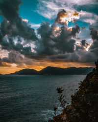 Scenic view of sea against dramatic sky