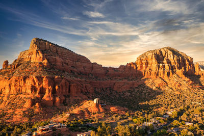 Scenic view of mountains against sky during sunset