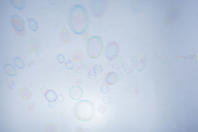 Close-up of bubbles flying against white background