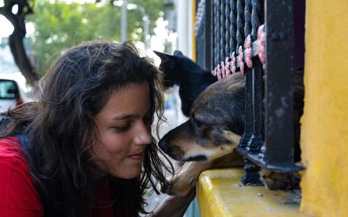 Portrait of woman with dog