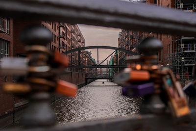 Close-up of bridge over river in city