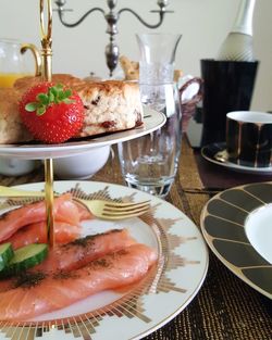 Close-up of served food in plate