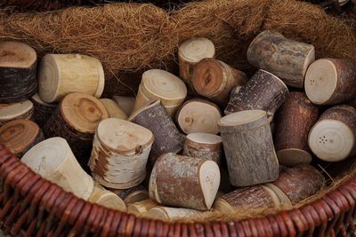 High angle view of food in basket