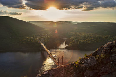 Scenic view of mountains against sky during sunset