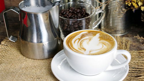 Close-up of coffee cup on table