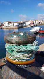 Close-up of fishing boats at harbor