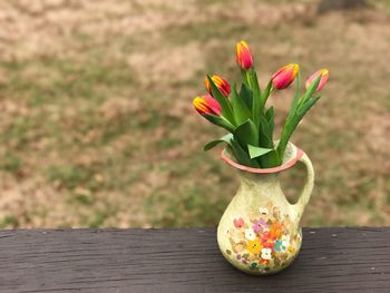 Close-up of flowers blooming on table