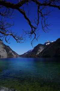 Scenic view of lake against blue sky