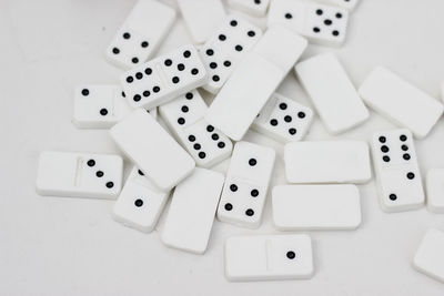 High angle view of piano keys on table