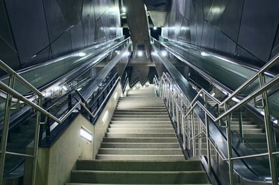 Low angle view of escalator and stairs 