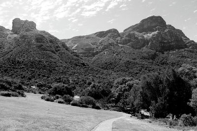 Scenic view of mountains against sky during winter