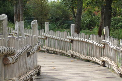 View of wooden boardwalk in park