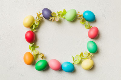 High angle view of christmas decorations on white background