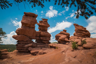 Low angle view of rock formation against sky