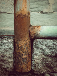 Close-up of rusty metal on wall