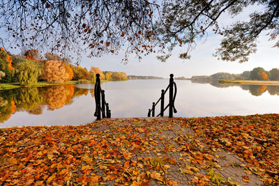 Scenic view of lake against sky during sunset