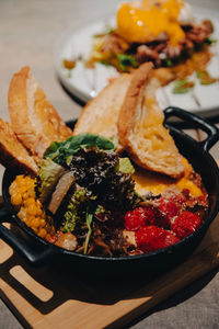 Close-up of food in plate on table