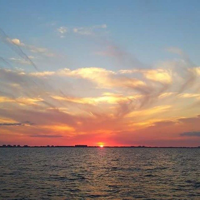 sunset, sea, scenics, sky, water, tranquil scene, beauty in nature, tranquility, horizon over water, waterfront, orange color, cloud - sky, idyllic, nature, cloud, cloudy, rippled, no people, outdoors, dramatic sky