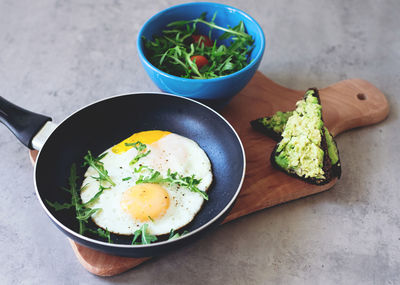 High angle view of food in bowl on table