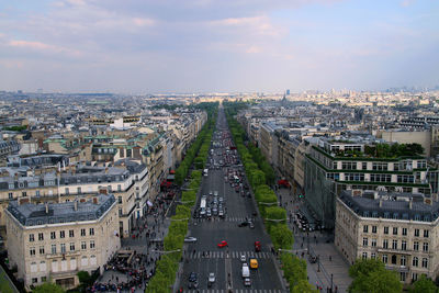 High angle view of city street against sky