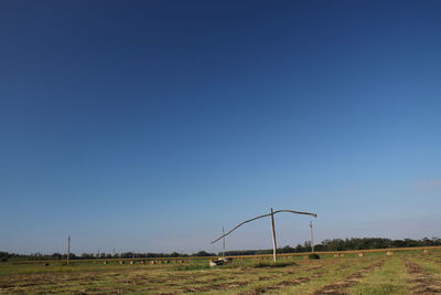 Scenic view of field against clear blue sky