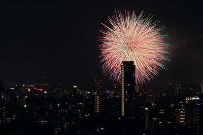 Low angle view of firework display at night