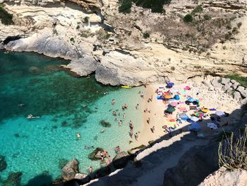 High angle view of rocks on beach