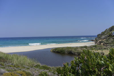 Scenic view of sea against clear sky