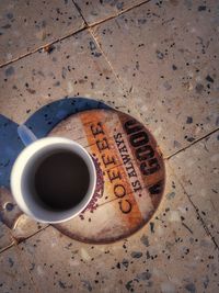 High angle view of coffee on table