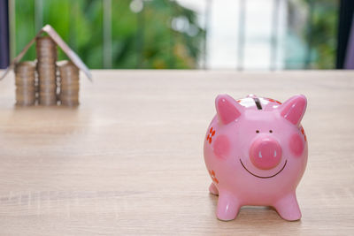 Close-up of pink toy on table