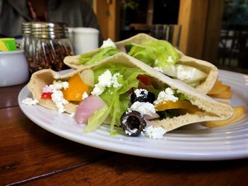 Close-up of pita bread served in plate