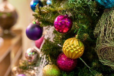 Close-up of multi colored christmas tree