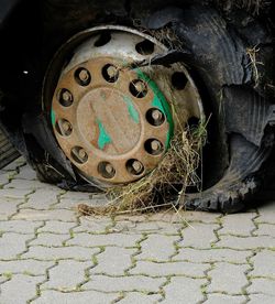 Close-up of tire on vehicle