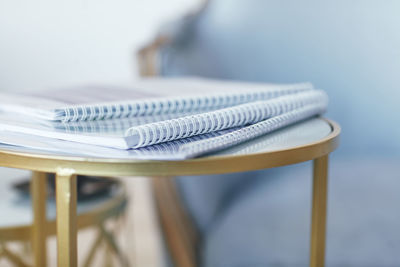 Close-up of empty chair on table